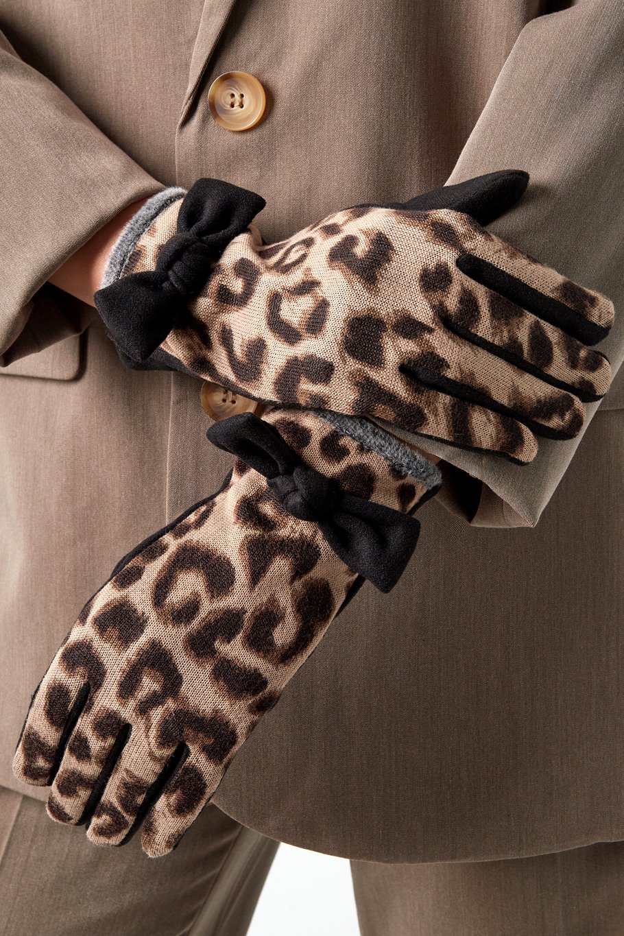 Schicke Handschuhe mit Leopardenmuster - Schwarz und Beige Bild2